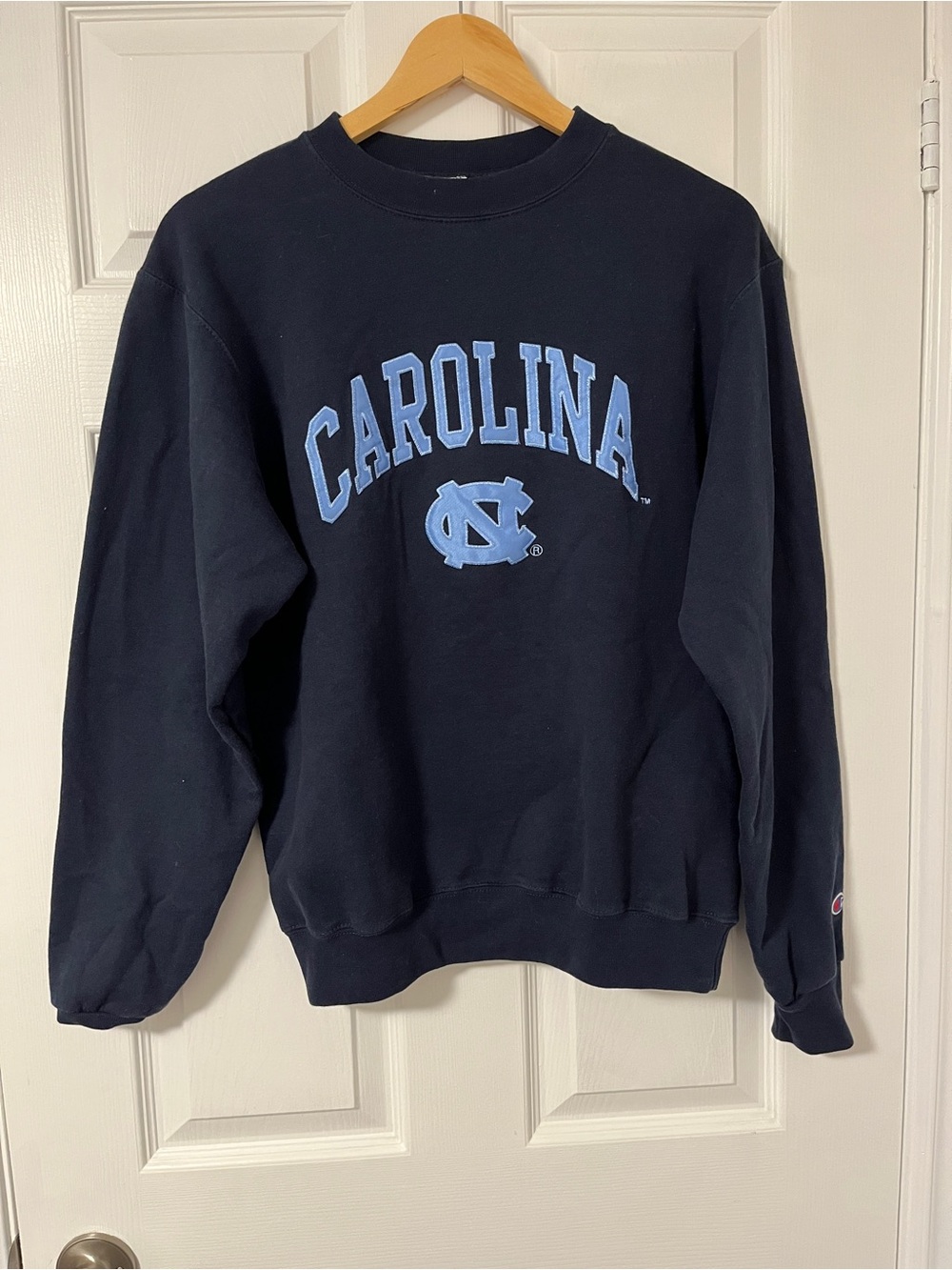 Champion Navy Crewneck with Light Blue Carolina Logo